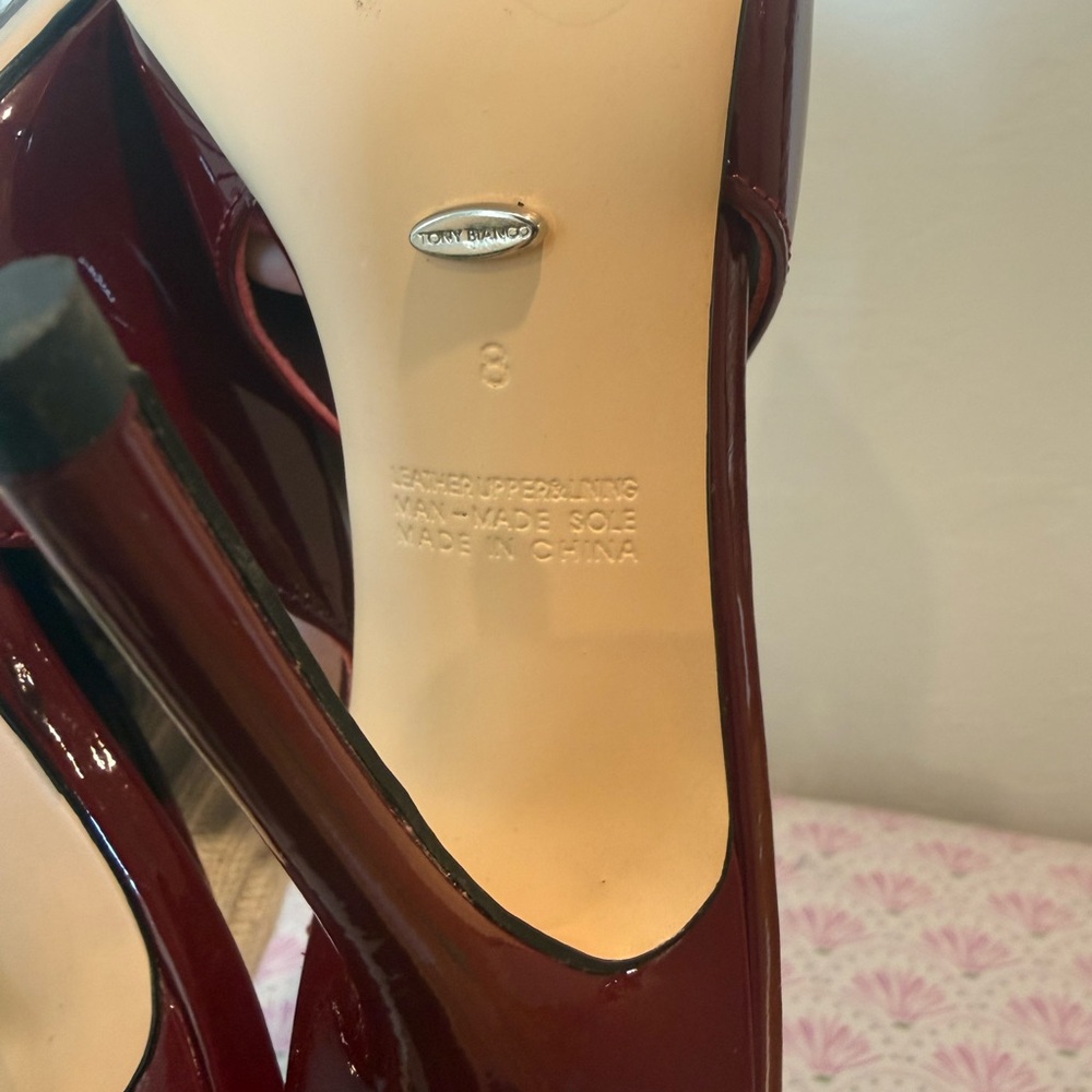 Tony Bianco Burgundy Patent Slingback Pumps with Gold Chain - Picture 5 of 6